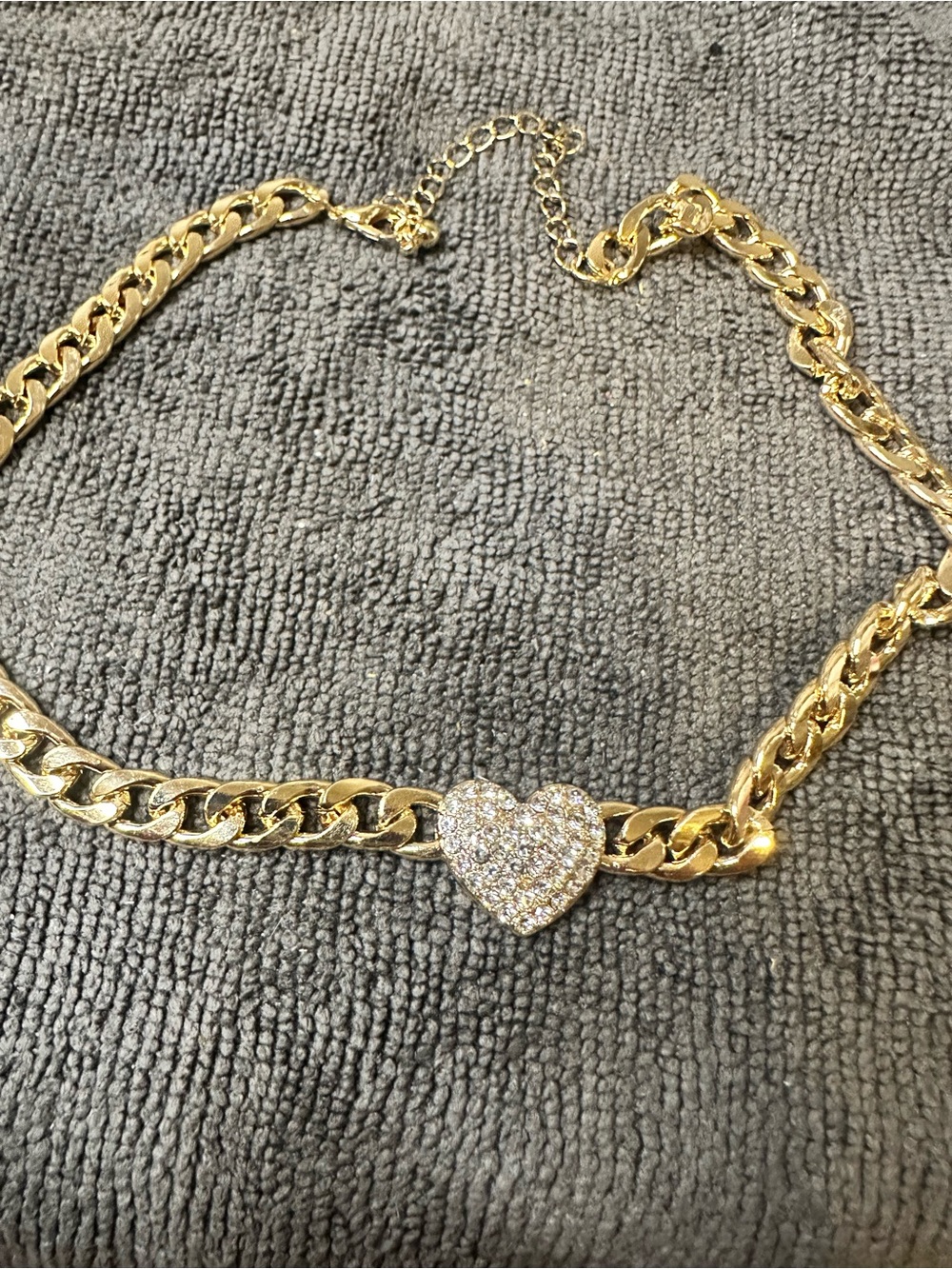 Gold Heart Pendant Chain Necklace - Sparkling Pave Accent